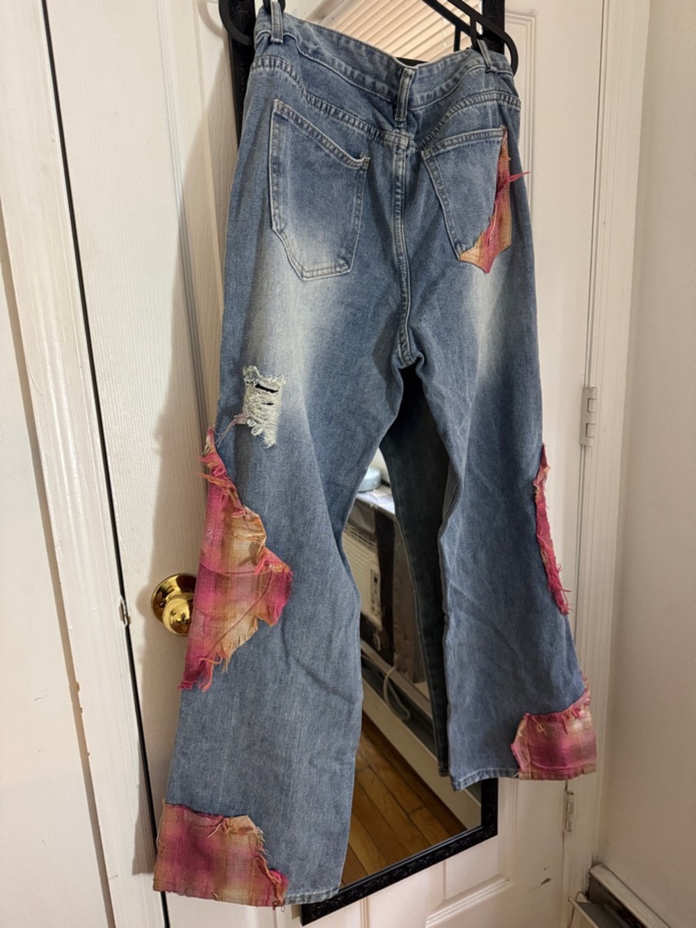 Trendy Distressed Patchwork Jeans Pink Wide Leg Y2K - Picture 2 of 9